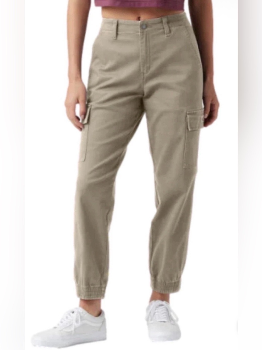 NWT Dickies Womens High Rise Cargo Jogger 26R Desert Sand Twill Elastic Waist